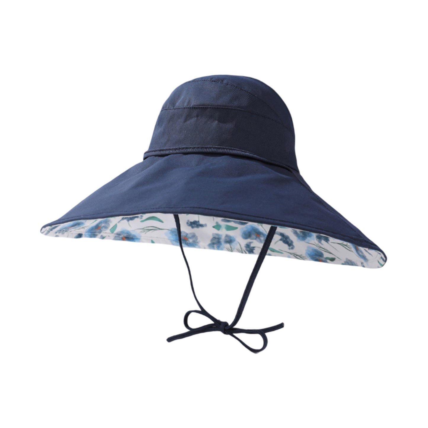 Wide Brim Sun Hat with Floral Lining Ponytail Opening Lightweight Packable Beach Hat