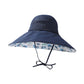 Wide Brim Sun Hat with Floral Lining Ponytail Opening Lightweight Packable Beach Hat