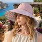 Wide Brim Sun Hat with Floral Lining Ponytail Opening Lightweight Packable Beach Hat
