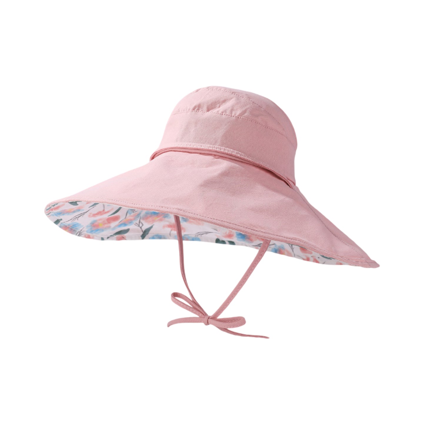 Wide Brim Sun Hat with Floral Lining Ponytail Opening Lightweight Packable Beach Hat