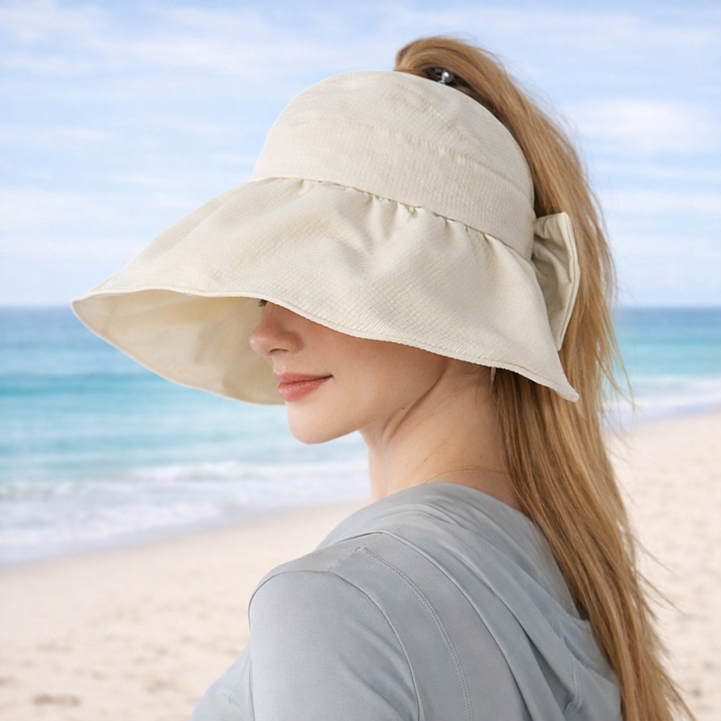 Sun Hat with Ponytail Opening UV Protection Packable Summer Beach Hat