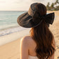 Wide Brim Sun Hat Breathable Summer Beach Hat with Bow Detail and Ponytail Opening