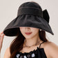 Wide Brim Sun Hat Breathable Summer Beach Hat with Bow Detail and Ponytail Opening