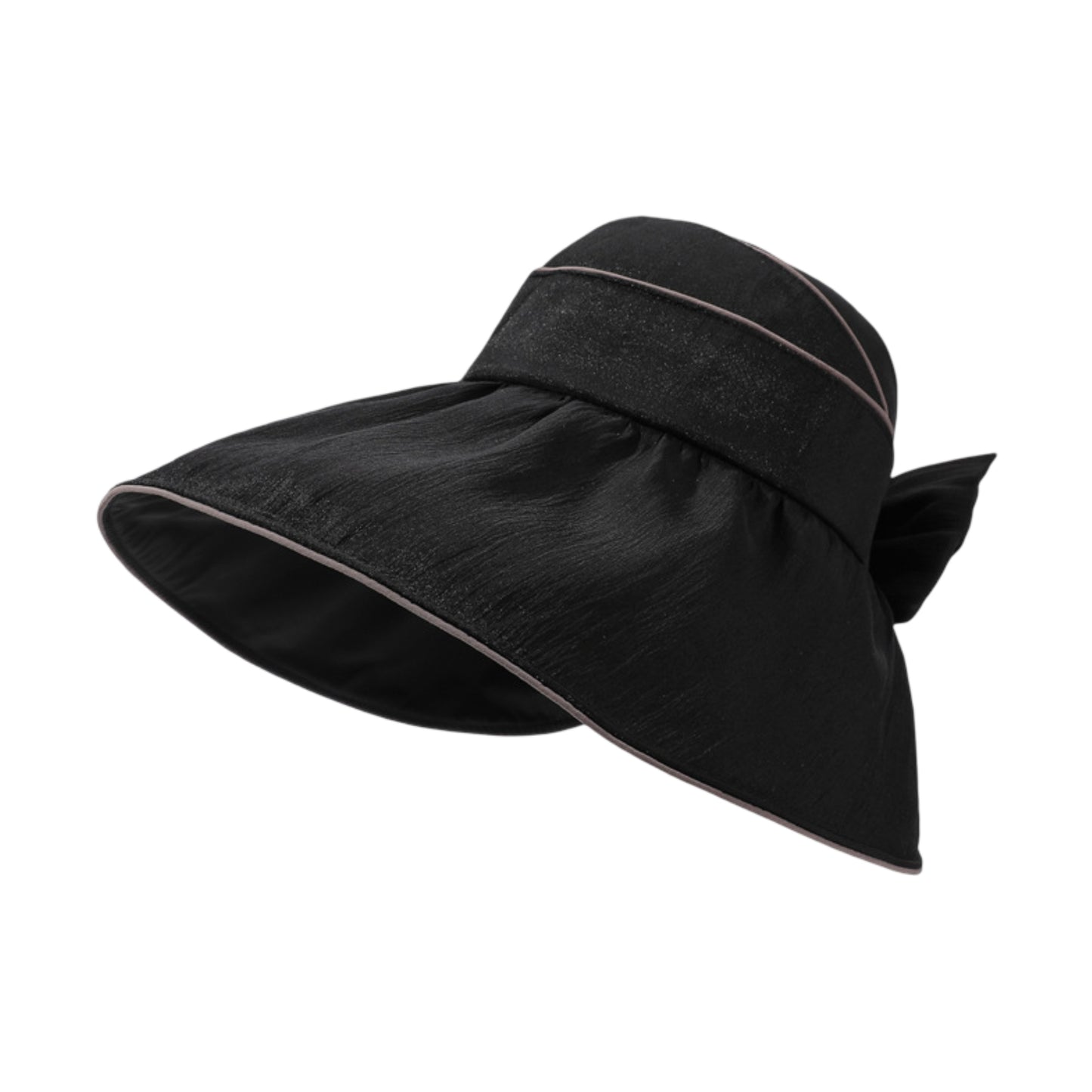 Wide Brim Sun Hat Breathable Summer Beach Hat with Bow Detail and Ponytail Opening