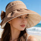Wide Brim Sun Hat Breathable Summer Beach Hat with Bow Detail and Ponytail Opening