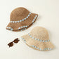 Straw Sun Hat Wide Brim Floppy Beach Hat with Floral Trim Foldable Summer UV Protection