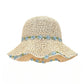Straw Sun Hat Wide Brim Floppy Beach Hat with Floral Trim Foldable Summer UV Protection