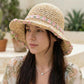 Straw Sun Hat Wide Brim Floppy Beach Hat with Floral Trim Foldable Summer UV Protection