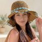 Straw Sun Hat Wide Brim Floppy Beach Hat with Floral Trim Foldable Summer UV Protection