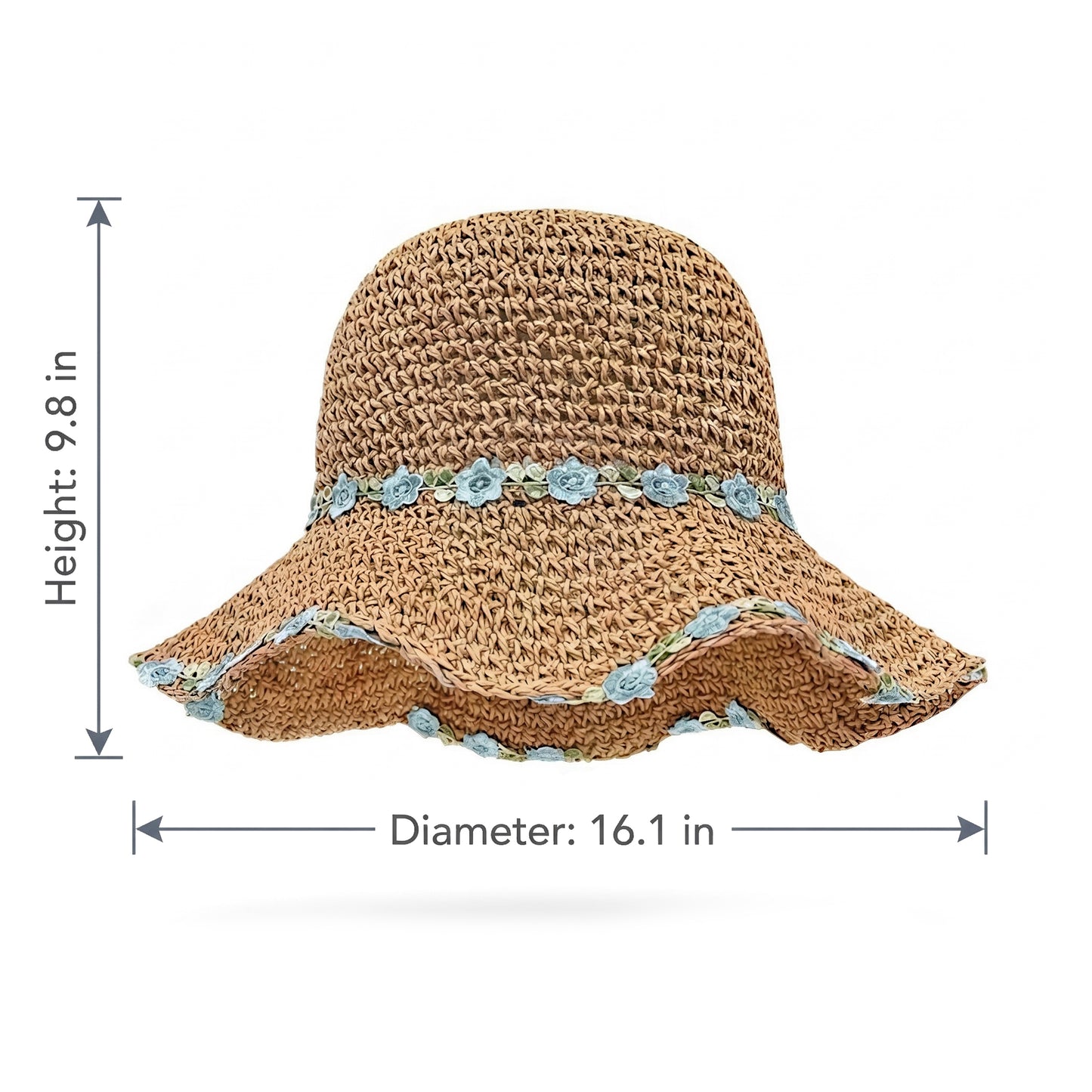 Straw Sun Hat Wide Brim Floppy Beach Hat with Floral Trim Foldable Summer UV Protection