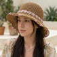 Straw Sun Hat Wide Brim Floppy Beach Hat with Floral Trim Foldable Summer UV Protection