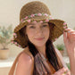 Straw Sun Hat Wide Brim Floppy Beach Hat with Floral Trim Foldable Summer UV Protection