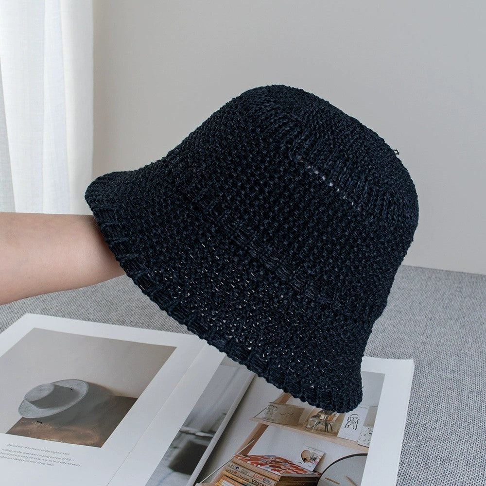 Straw Bucket Hat Lightweight Woven Sun Hat Packable Summer Beach Hat with Breathable Design