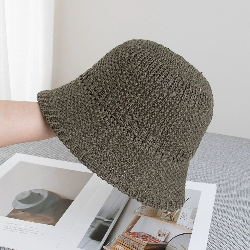 Straw Bucket Hat Lightweight Woven Sun Hat Packable Summer Beach Hat with Breathable Design