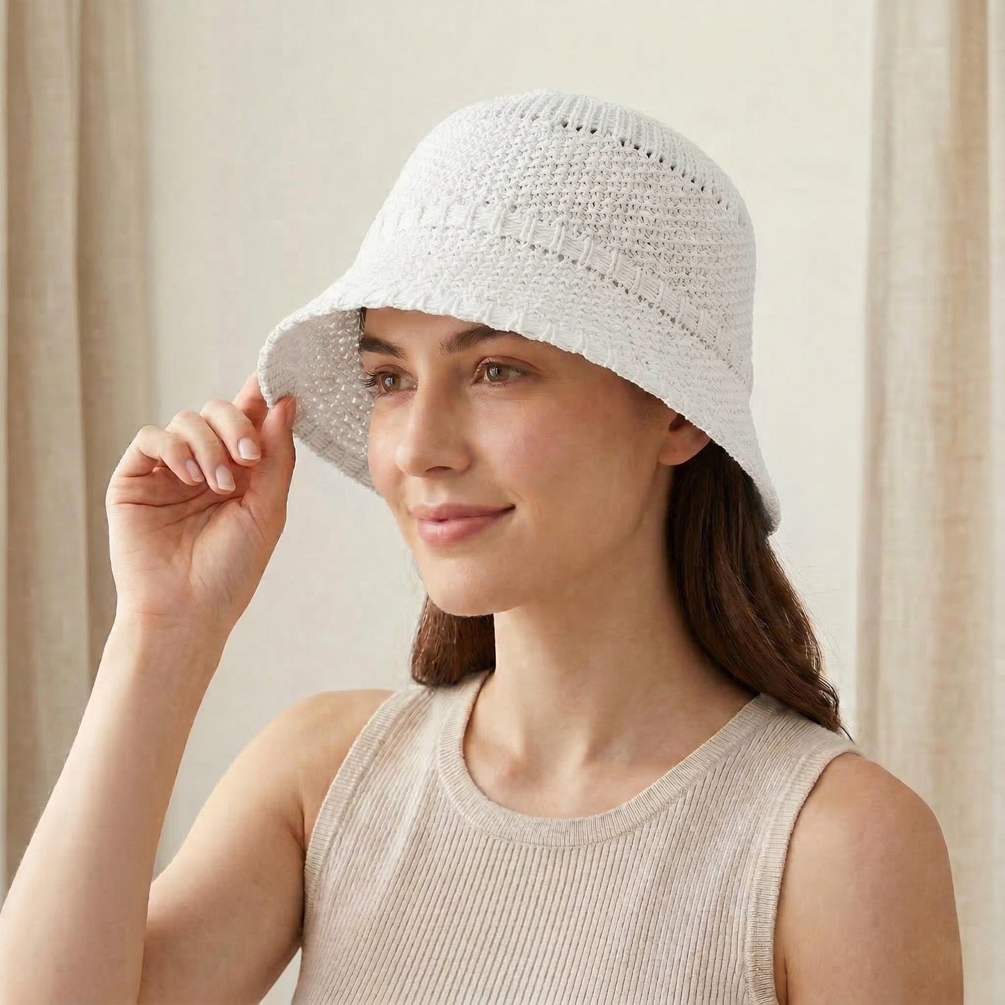Straw Bucket Hat Lightweight Woven Sun Hat Packable Summer Beach Hat with Breathable Design