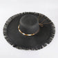 Wide Brim Straw Sun Hat with Fringe Edge and Beaded Band Summer Beach Sun Protection Hat