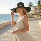 Wide Brim Straw Sun Hat with Fringe Edge and Beaded Band Summer Beach Sun Protection Hat