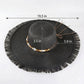Wide Brim Straw Sun Hat with Fringe Edge and Beaded Band Summer Beach Sun Protection Hat