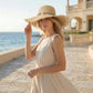 Wide Brim Straw Sun Hat with Fringe Edge and Beaded Band Summer Beach Sun Protection Hat