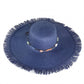 Wide Brim Straw Sun Hat with Fringe Edge and Beaded Band Summer Beach Sun Protection Hat