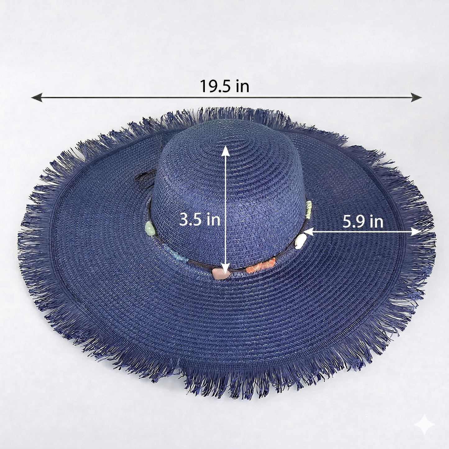Wide Brim Straw Sun Hat with Fringe Edge and Beaded Band Summer Beach Sun Protection Hat