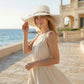 Wide Brim Straw Sun Hat with Fringe Edge and Beaded Band Summer Beach Sun Protection Hat