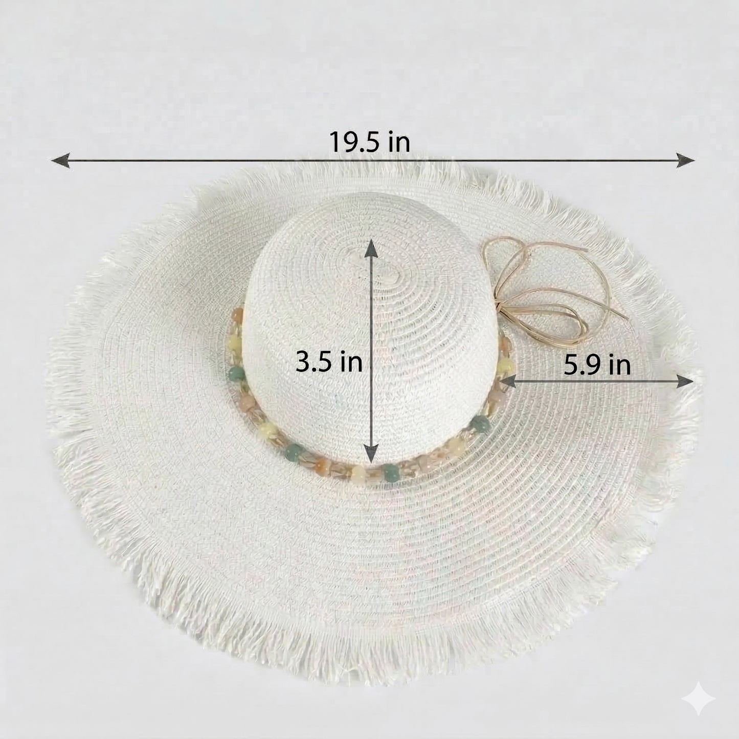 Wide Brim Straw Sun Hat with Fringe Edge and Beaded Band Summer Beach Sun Protection Hat