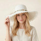 Wide Brim Straw Sun Hat with Fringe Edge and Beaded Band Summer Beach Sun Protection Hat