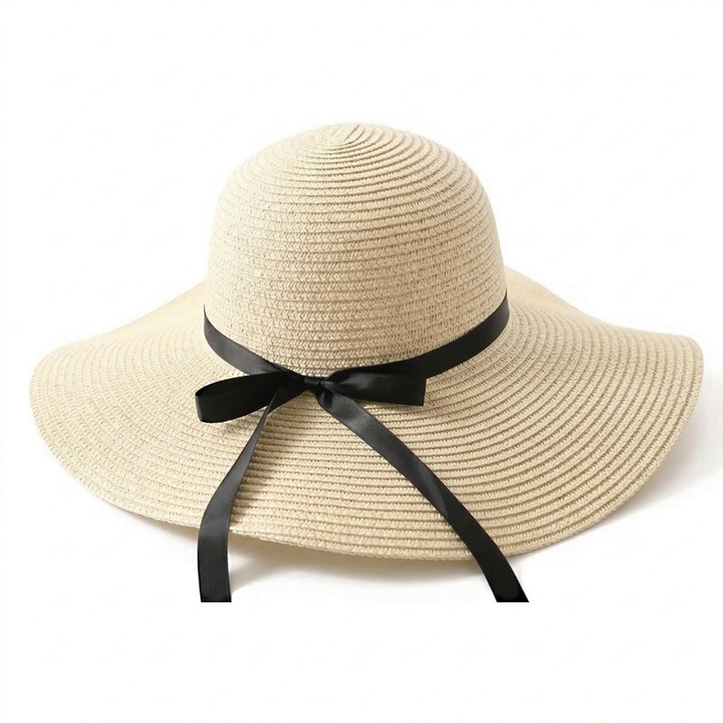Wide Brim Straw Sun Hat with Bow Ribbon Beach Hat for Women Summer UV Protection Floppy Hat
