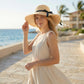 Wide Brim Straw Sun Hat with Bow Ribbon Beach Hat for Women Summer UV Protection Floppy Hat