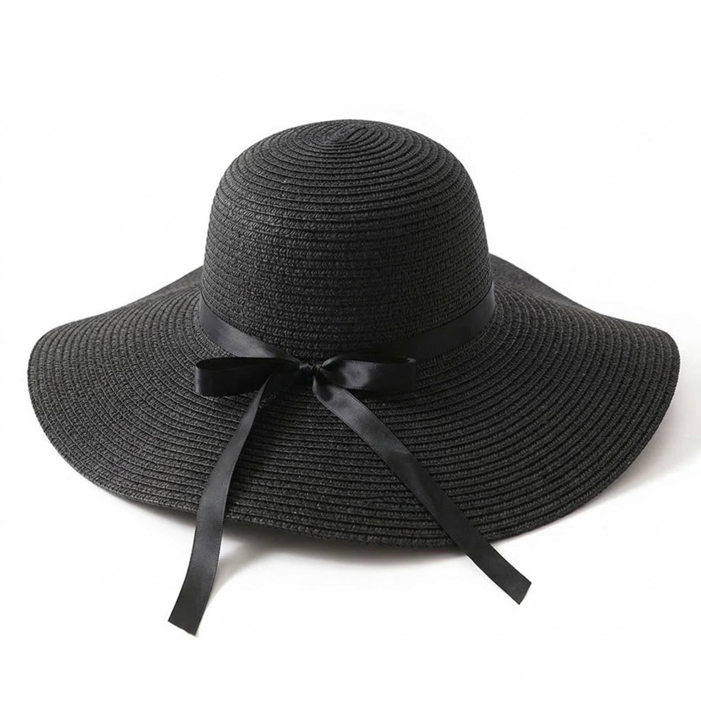 Wide Brim Straw Sun Hat with Bow Ribbon Beach Hat for Women Summer UV Protection Floppy Hat