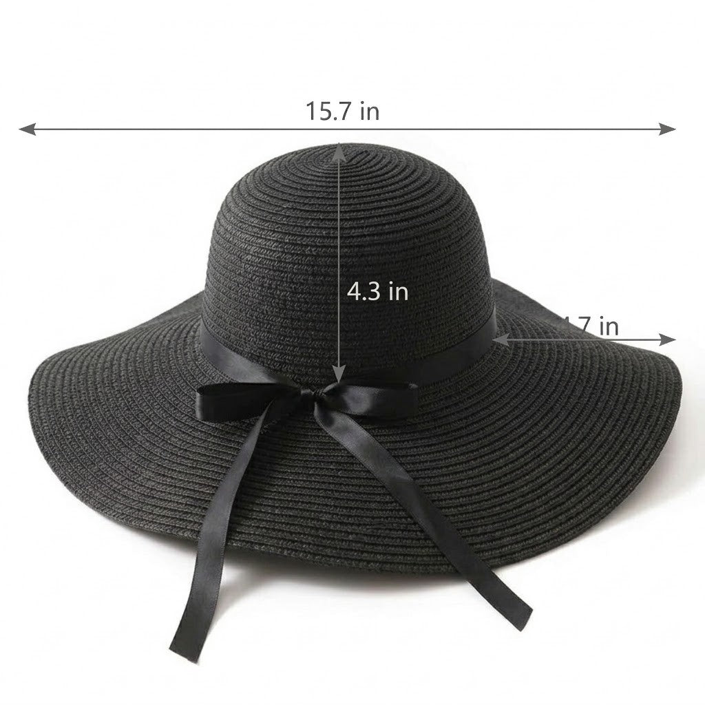 Wide Brim Straw Sun Hat with Bow Ribbon Beach Hat for Women Summer UV Protection Floppy Hat