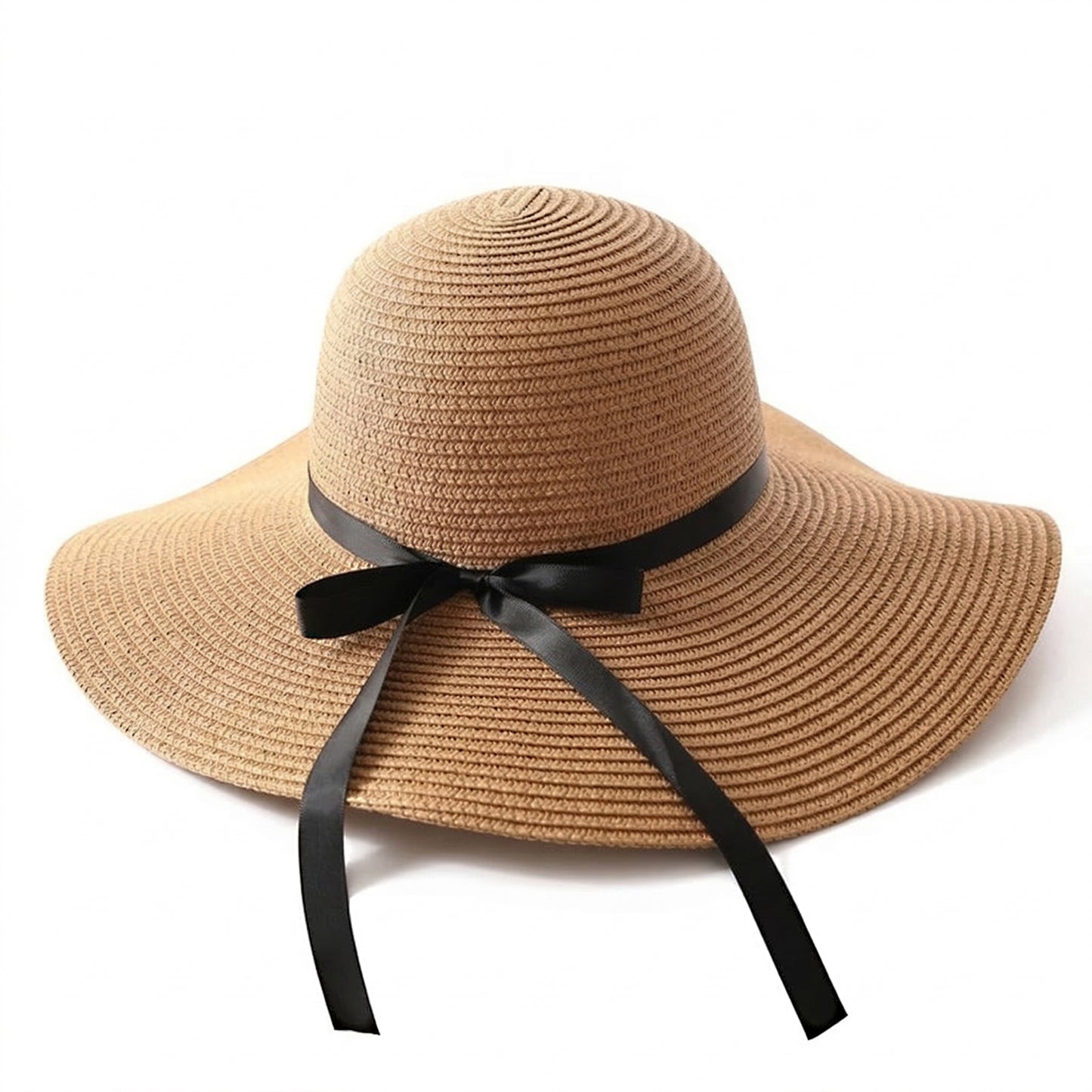 Wide Brim Straw Sun Hat with Bow Ribbon Beach Hat for Women Summer UV Protection Floppy Hat
