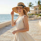 Wide Brim Straw Sun Hat with Bow Ribbon Beach Hat for Women Summer UV Protection Floppy Hat