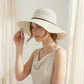 Wide Brim Crochet Sun Hat Lightweight Breathable Straw Hat with Chin Strap
