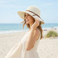 Wide Brim Crochet Sun Hat Lightweight Breathable Straw Hat with Chin Strap