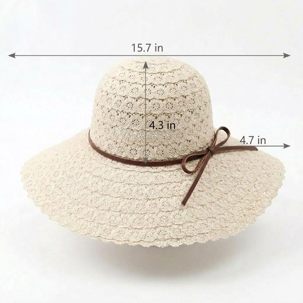 Wide Brim Crochet Sun Hat Lightweight Breathable Straw Hat with Chin Strap
