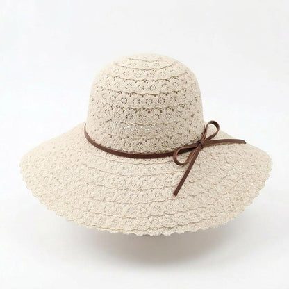 Wide Brim Crochet Sun Hat Lightweight Breathable Straw Hat with Chin Strap