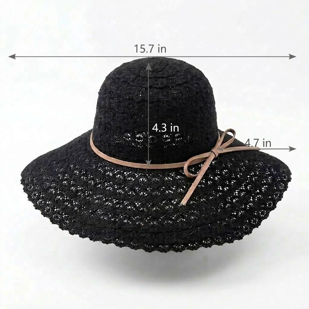 Wide Brim Crochet Sun Hat Lightweight Breathable Straw Hat with Chin Strap