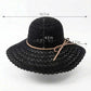 Wide Brim Crochet Sun Hat Lightweight Breathable Straw Hat with Chin Strap