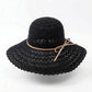 Wide Brim Crochet Sun Hat Lightweight Breathable Straw Hat with Chin Strap