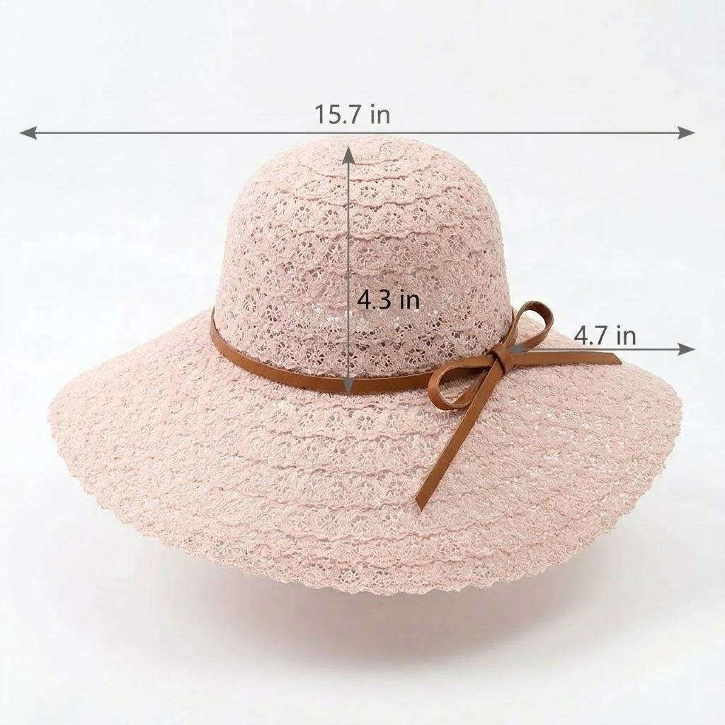 Wide Brim Crochet Sun Hat Lightweight Breathable Straw Hat with Chin Strap