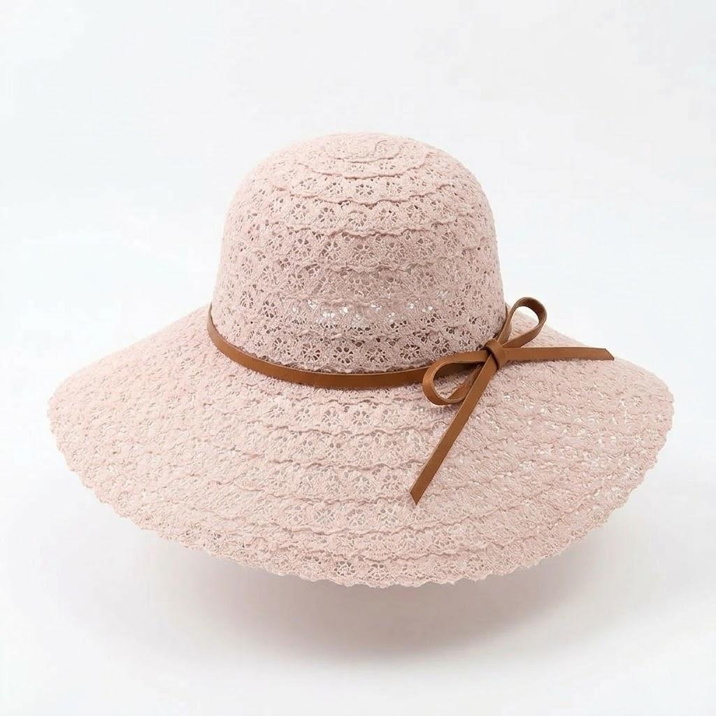 Wide Brim Crochet Sun Hat Lightweight Breathable Straw Hat with Chin Strap