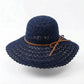 Wide Brim Crochet Sun Hat Lightweight Breathable Straw Hat with Chin Strap