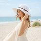 Wide Brim Crochet Sun Hat Lightweight Breathable Straw Hat with Chin Strap