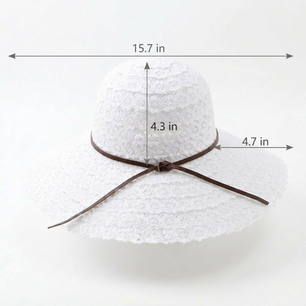 Wide Brim Crochet Sun Hat Lightweight Breathable Straw Hat with Chin Strap