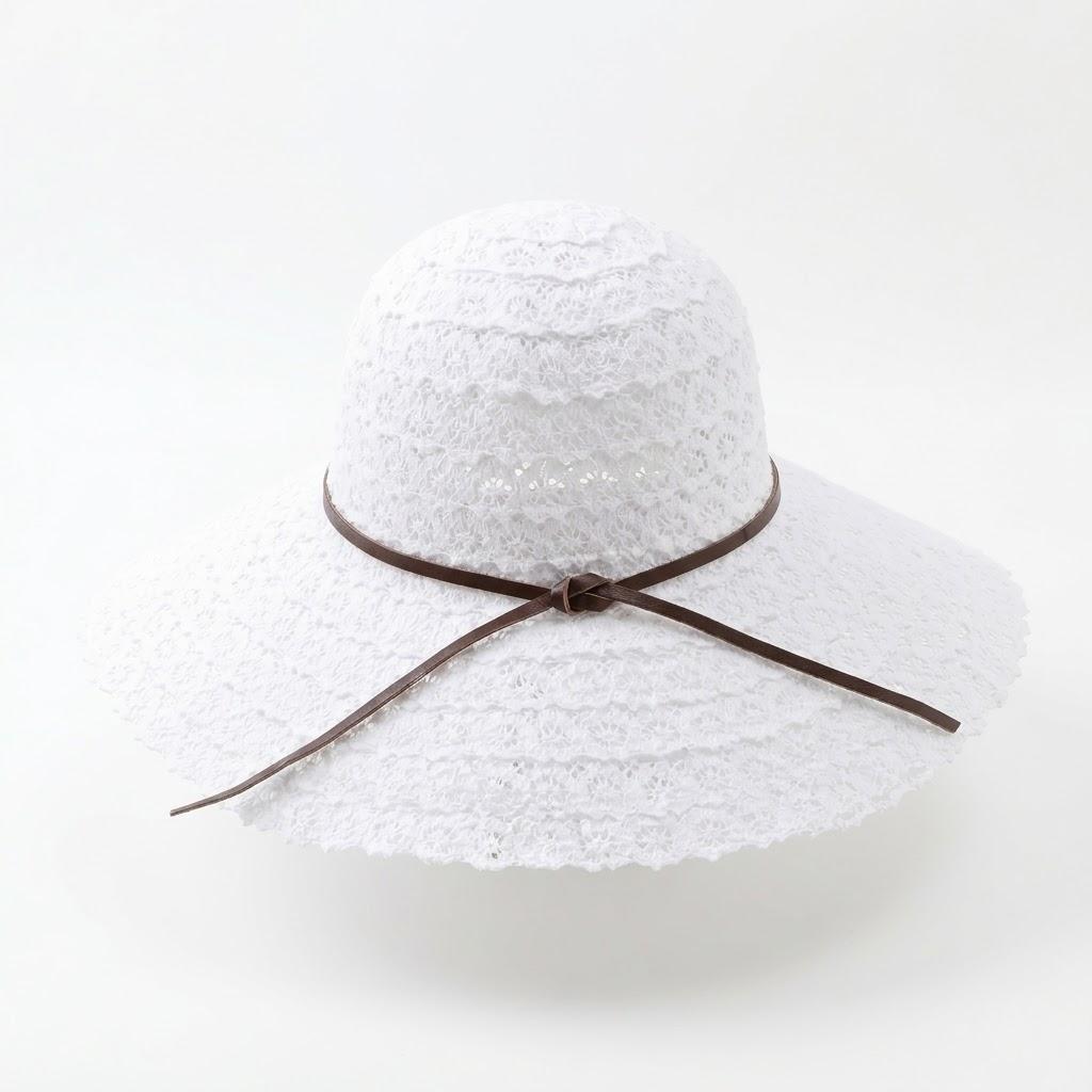 Wide Brim Crochet Sun Hat Lightweight Breathable Straw Hat with Chin Strap