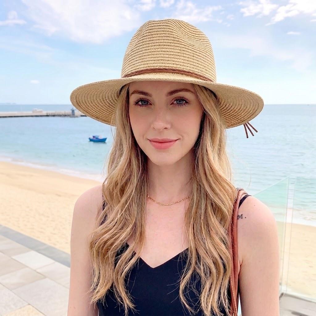 Wide Brim Straw Sun Hat Lightweight Breathable Summer Beach Hat Packable