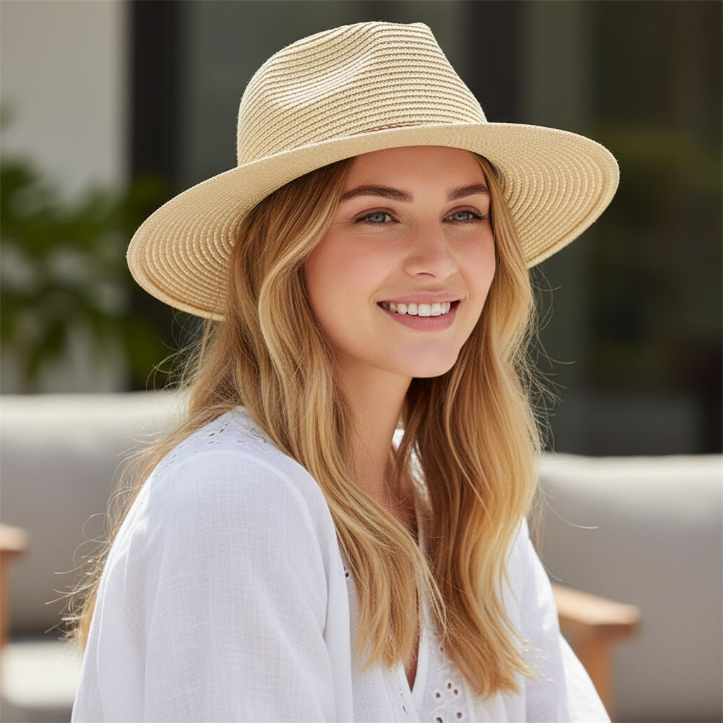Wide Brim Straw Sun Hat Lightweight Breathable Summer Beach Hat Packable