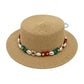Straw Boater Hat Wide Brim Summer Sun Hat with Beaded Band Lightweight